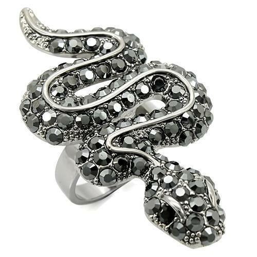Ruthenium Brass Ring with Top Grade Crystal  in Jet