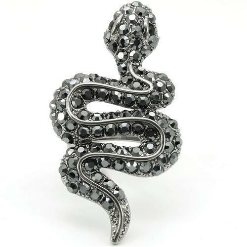 Ruthenium Brass Ring with Top Grade Crystal  in Jet