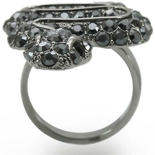 Ruthenium Brass Ring with Top Grade Crystal  in Jet