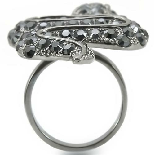 Ruthenium Brass Ring with Top Grade Crystal  in Jet