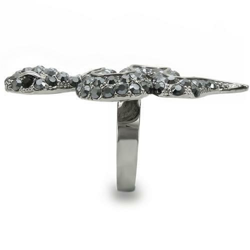 Ruthenium Brass Ring with Top Grade Crystal  in Jet