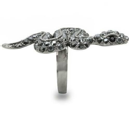 Ruthenium Brass Ring with Top Grade Crystal  in Jet