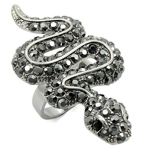 Ruthenium Brass Ring with Top Grade Crystal  in Jet