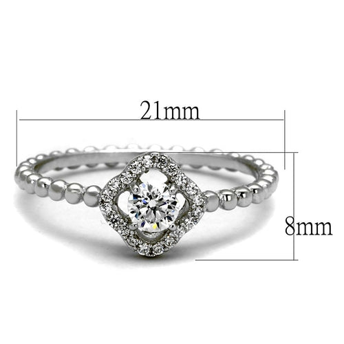 Rhodium 925 Sterling Silver Ring with AAA Grade CZ in Clear