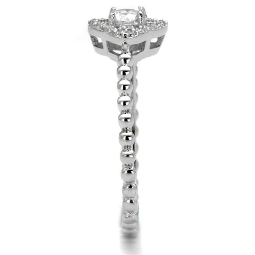 Rhodium 925 Sterling Silver Ring with AAA Grade CZ in Clear