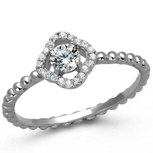 Rhodium 925 Sterling Silver Ring with AAA Grade CZ in Clear