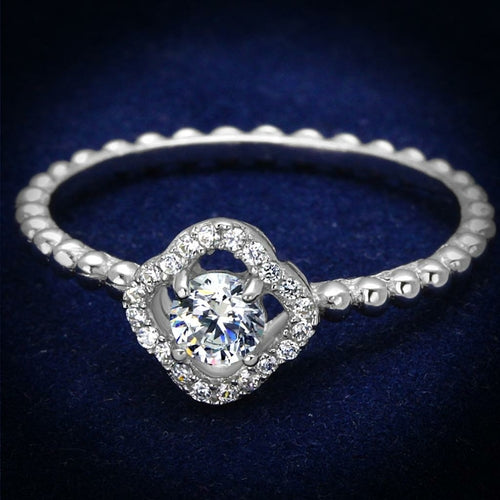 Rhodium 925 Sterling Silver Ring with AAA Grade CZ in Clear